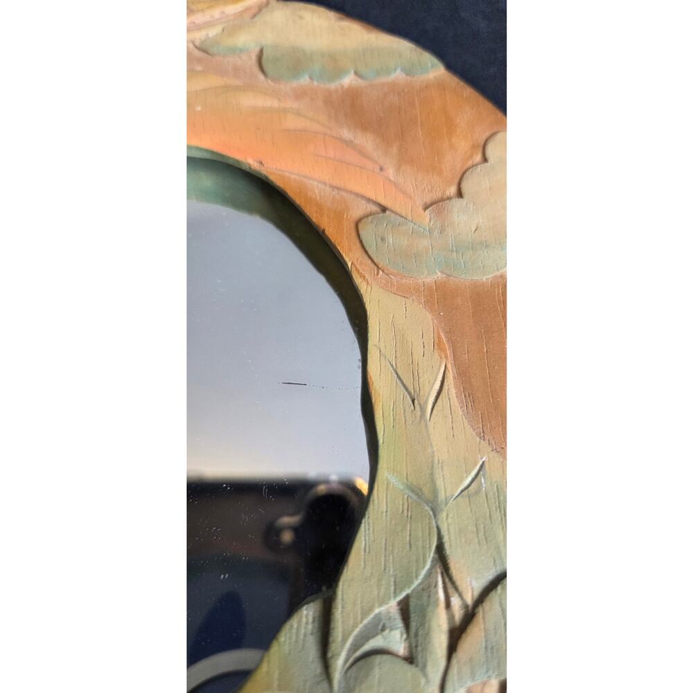 Hand Carved Vanity mirror Tropical Floral & Bird - Picture 5 of 7